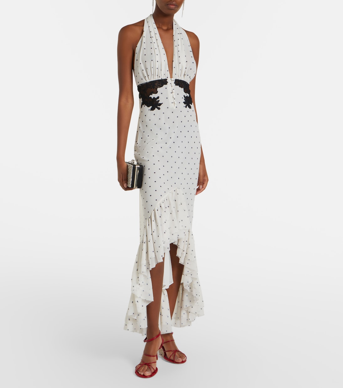 Lace-trimmed polka-dot maxi dress | Self-Portrait