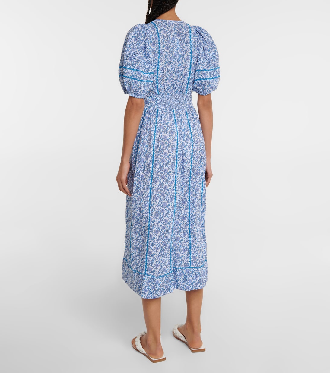 Robe midi Reine en coton à fleurs | Poupette St Barth