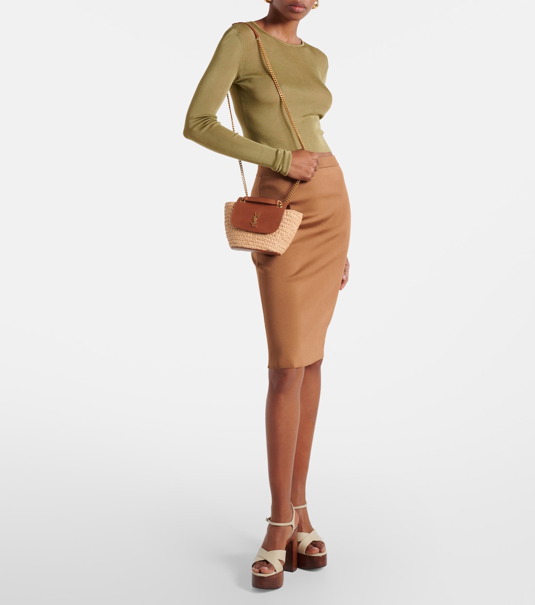 Manon Mini raffia and leather shoulder bag | Saint Laurent