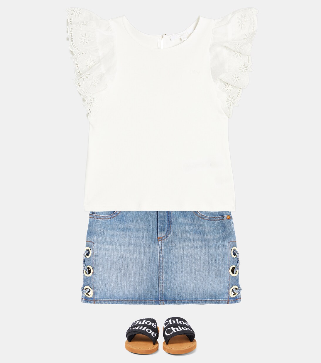 Lace-detail denim skirt | Chloé Kids