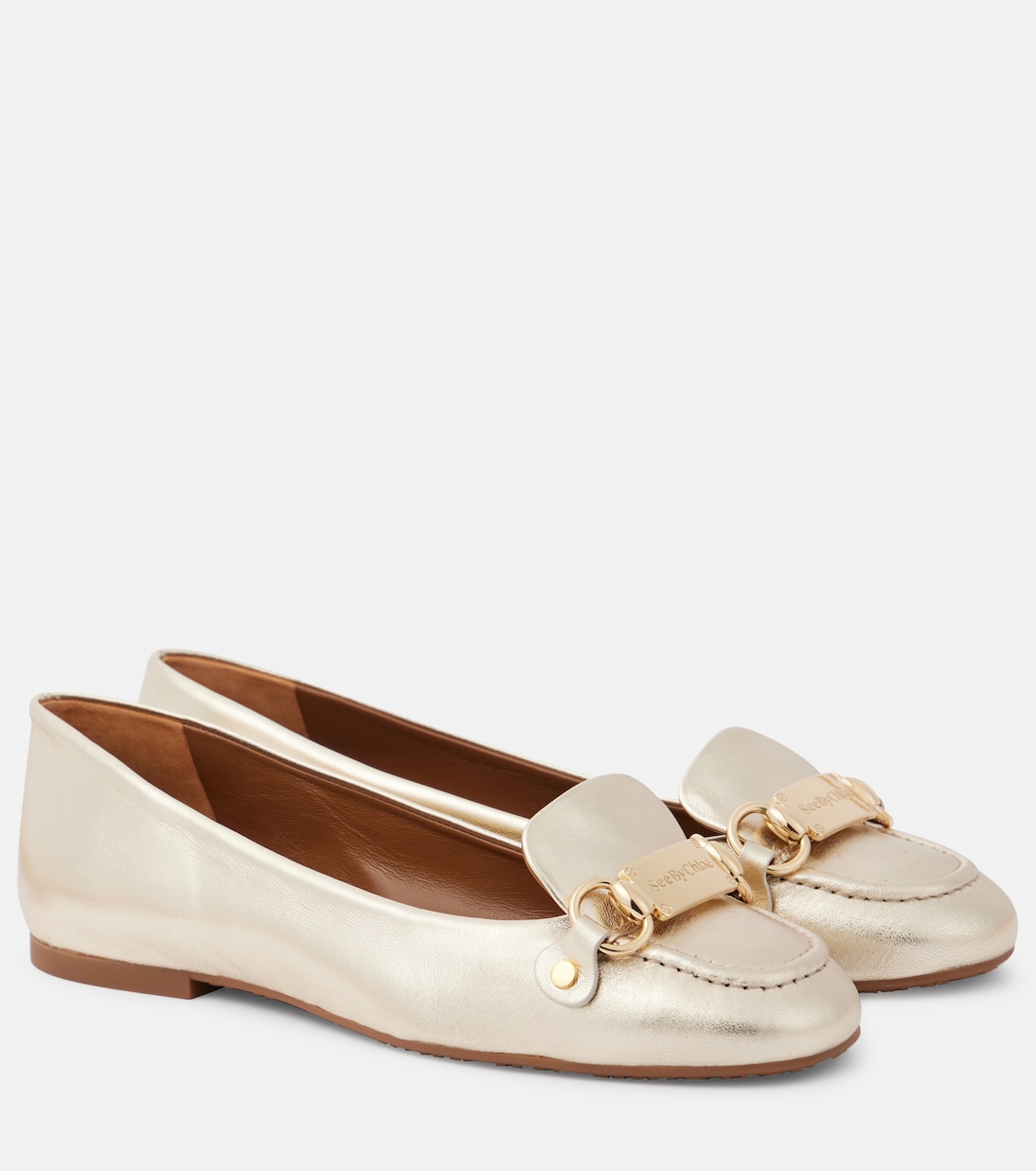 Signature metallic leather ballet flats | See By Chloé