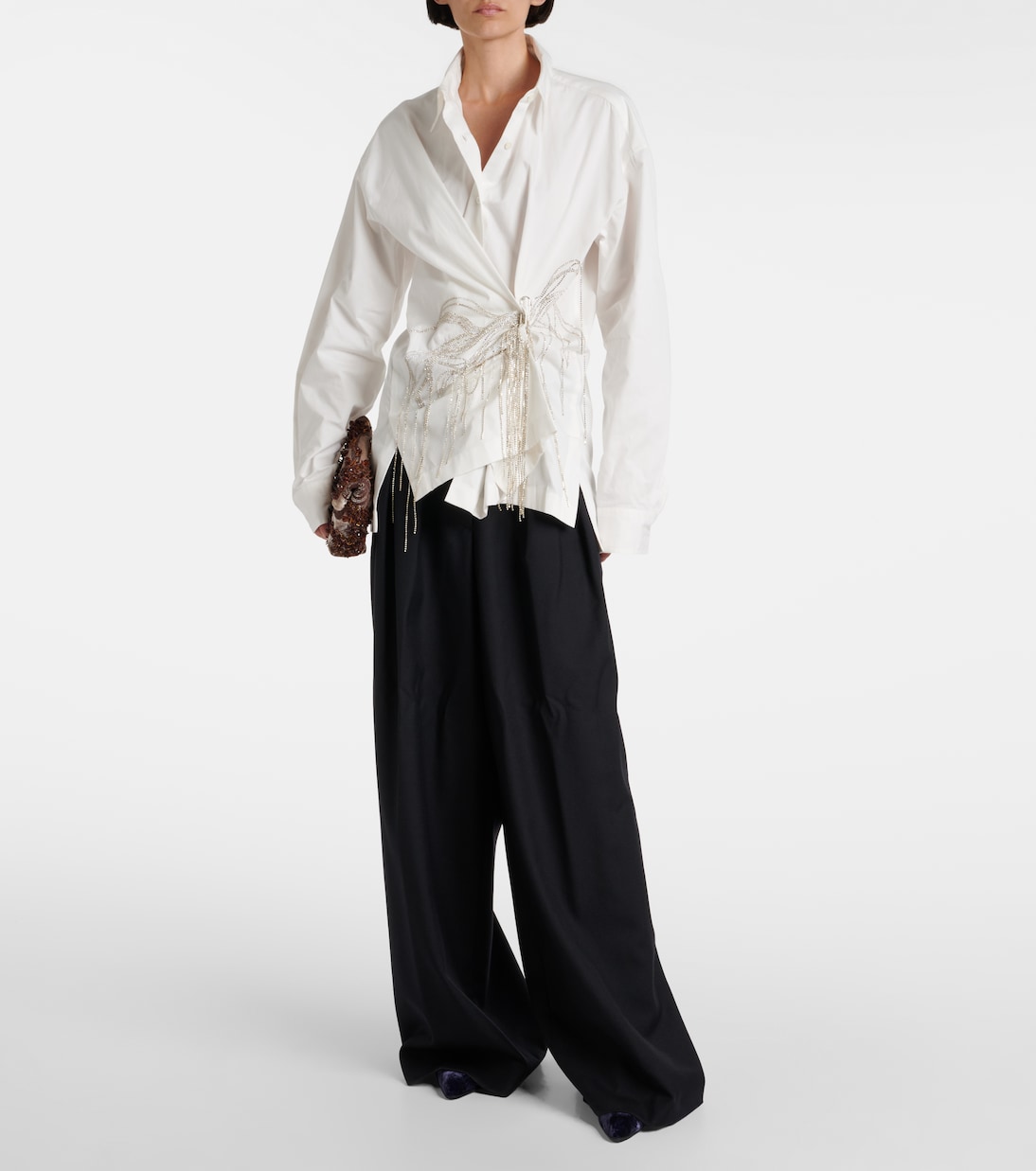 Embellished gathered cotton blouse | Dries Van Noten