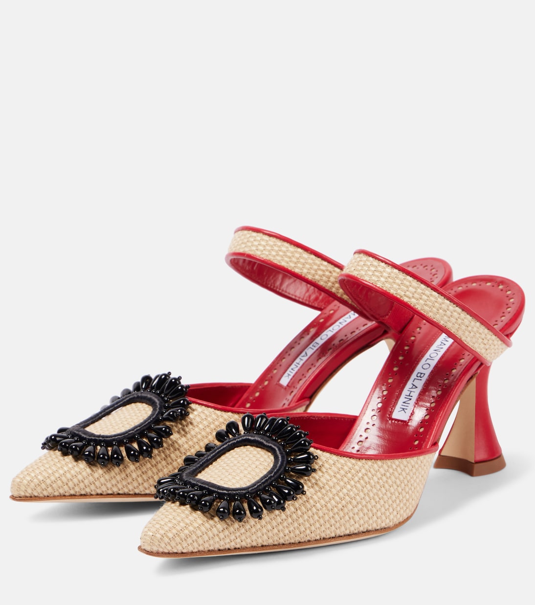 Atika 90 embellished raffia mules | Manolo Blahnik