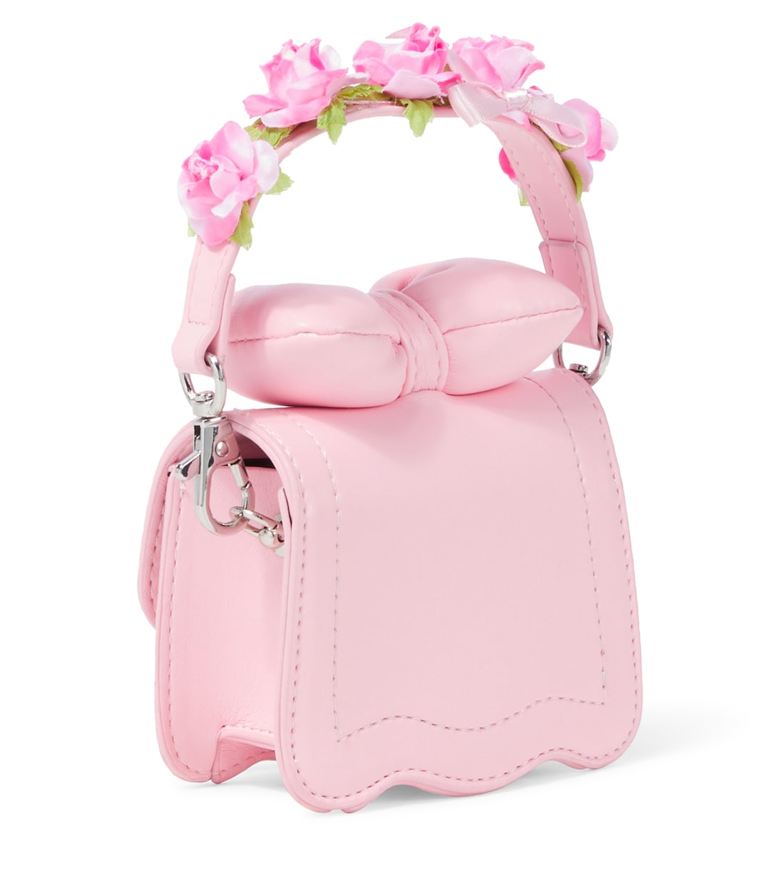 Bow-detail floral faux leather shoulder bag | Monnalisa
