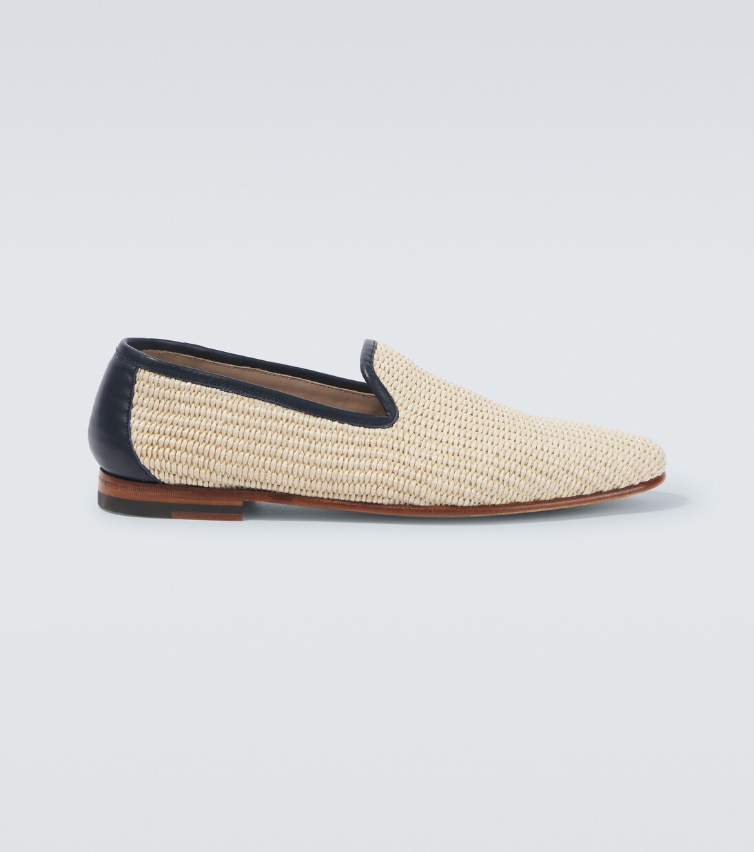 Mario leather-trimmed raffia-effect loafers | Manolo Blahnik