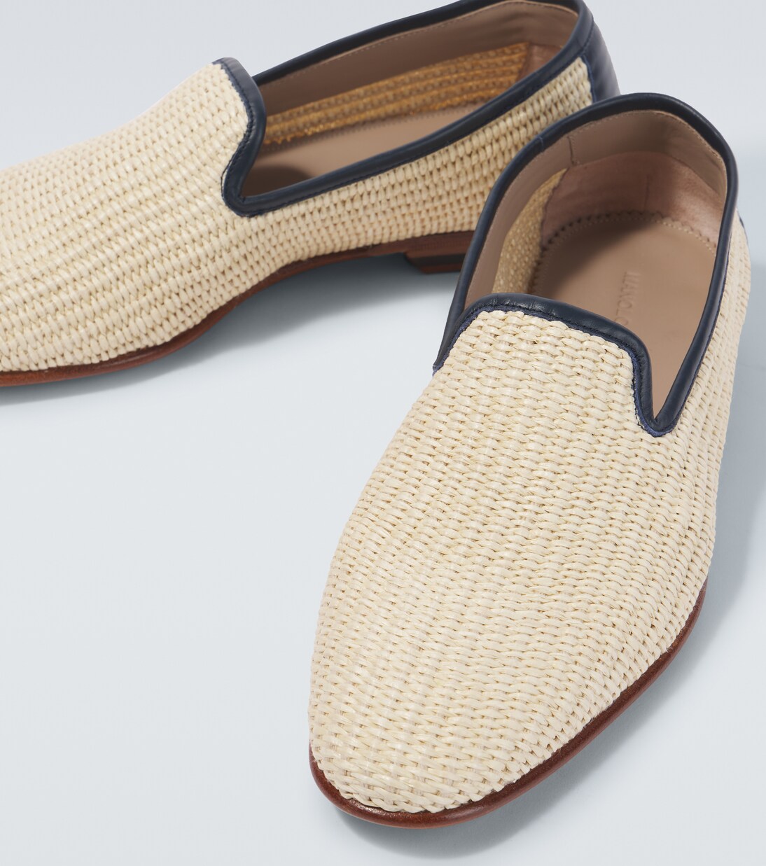 Mario leather-trimmed raffia-effect loafers | Manolo Blahnik