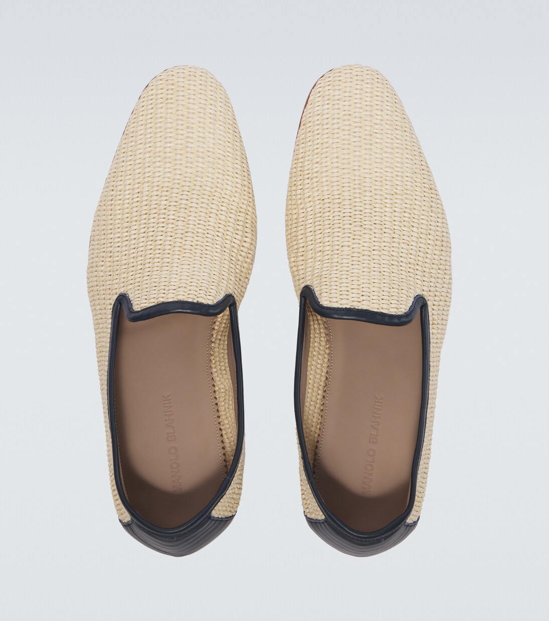 Mario leather-trimmed raffia-effect loafers | Manolo Blahnik