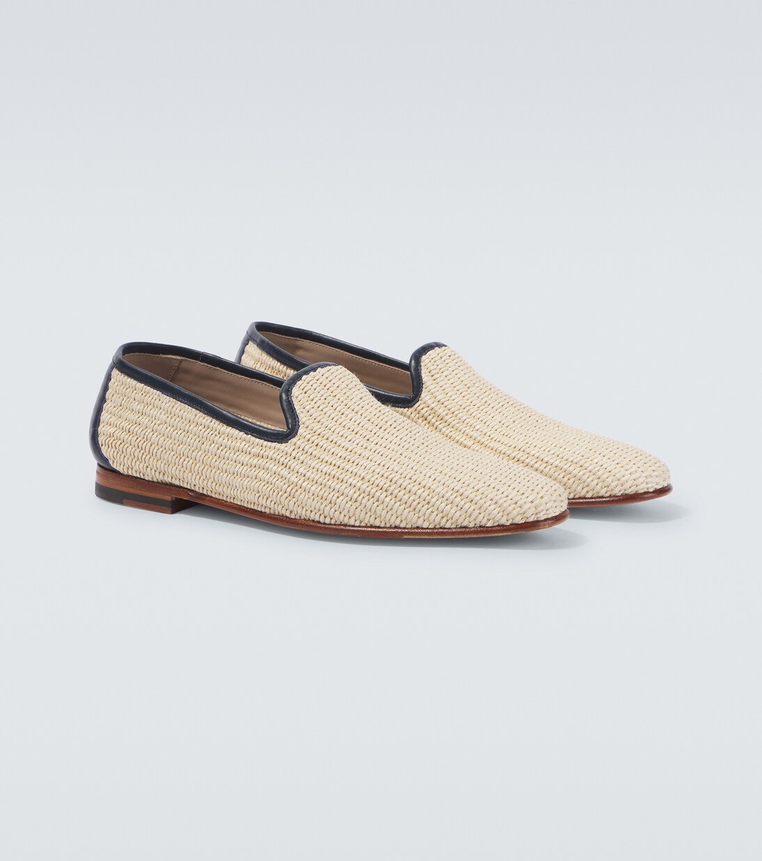 Mario leather-trimmed raffia-effect loafers | Manolo Blahnik