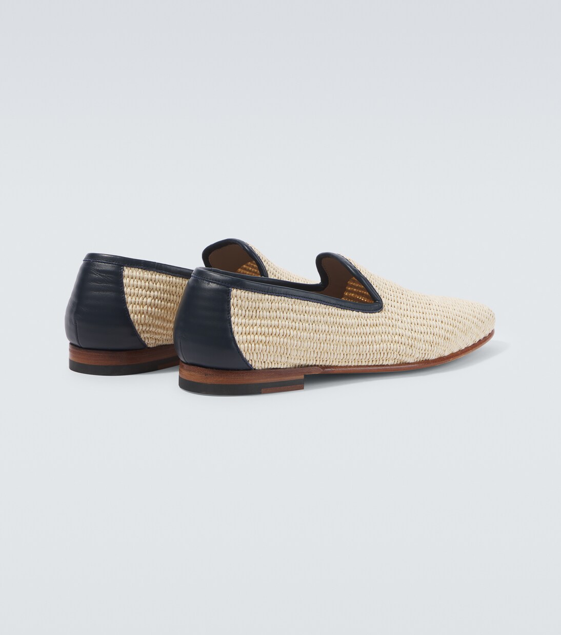 Mario leather-trimmed raffia-effect loafers | Manolo Blahnik