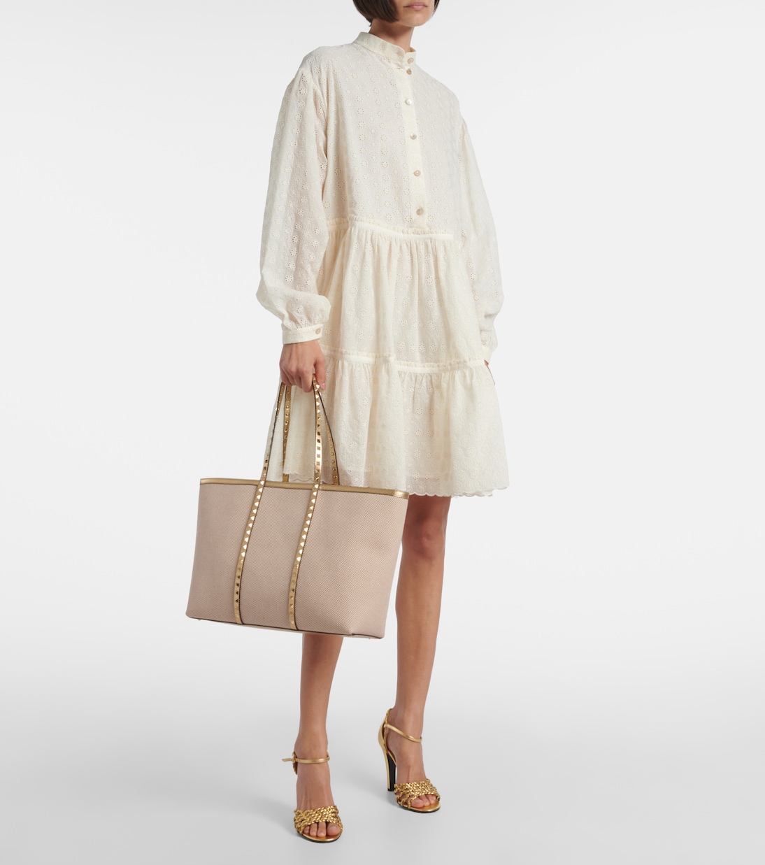 Tote Bag Rockstud Large aus Leder und Canvas | Valentino Garavani