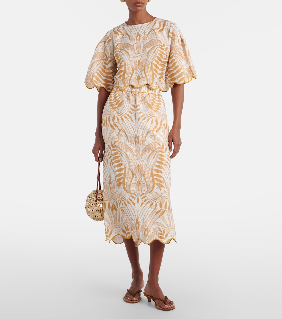 Bedruckter Midirock aus Leinen | Farm Rio