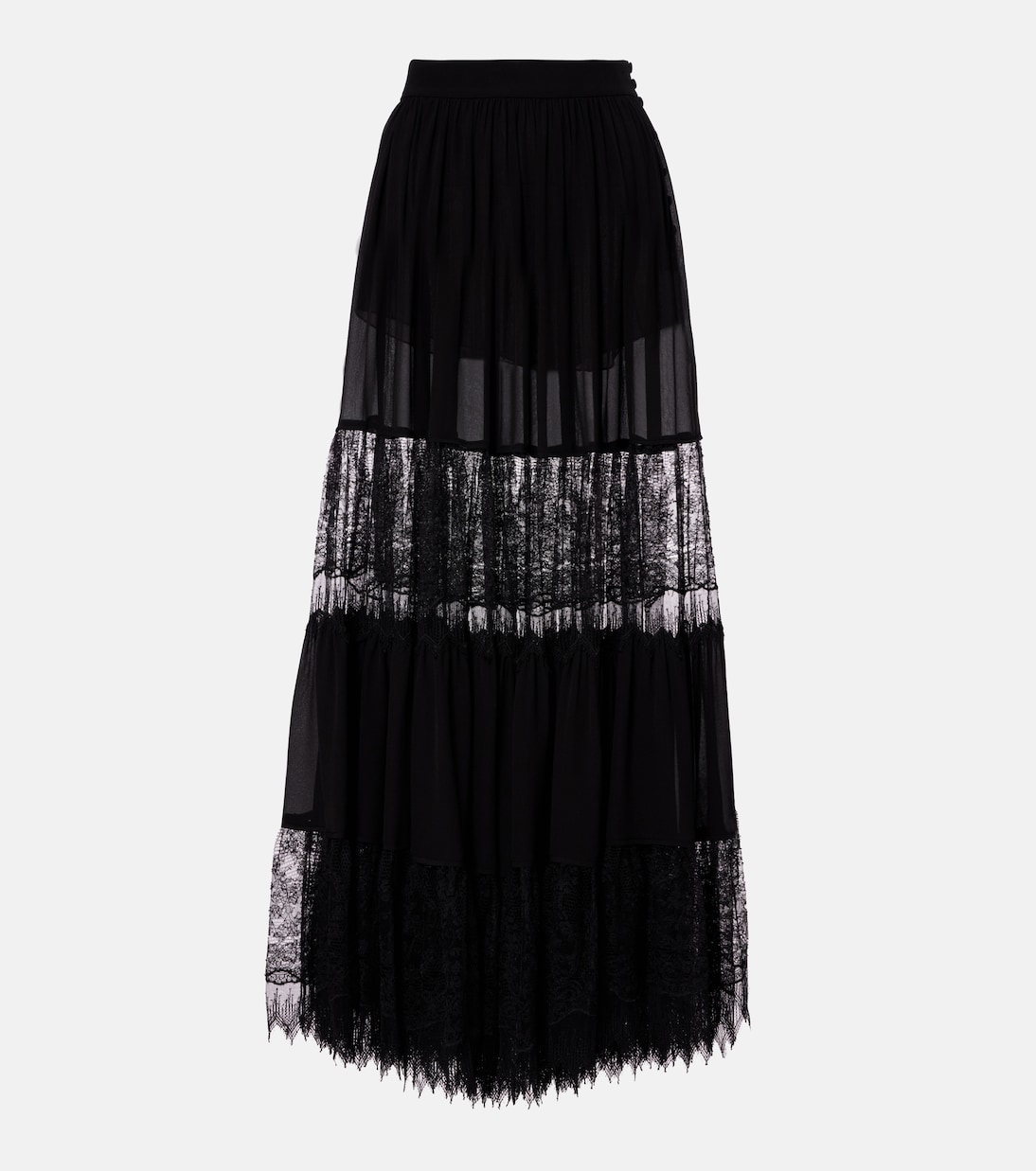 Lace-trimmed tiered silk maxi skirt | Chloé