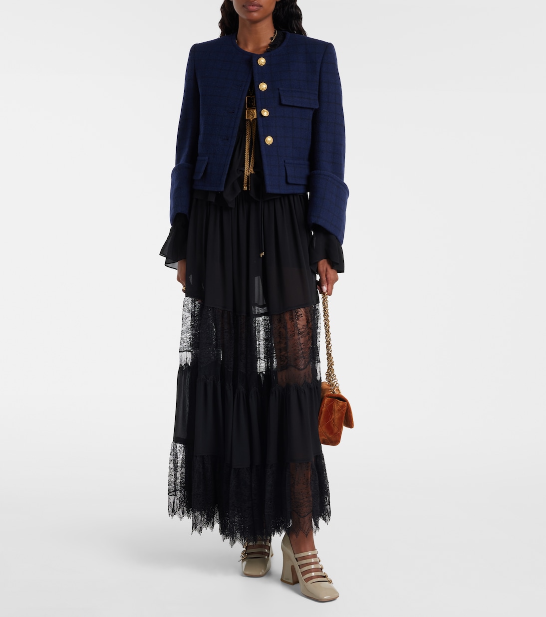 Lace-trimmed tiered silk maxi skirt | Chloé
