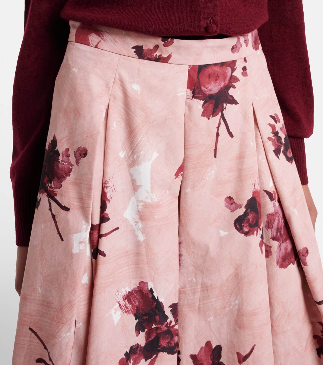 Floral pleated cotton poplin midi skirt | Erdem