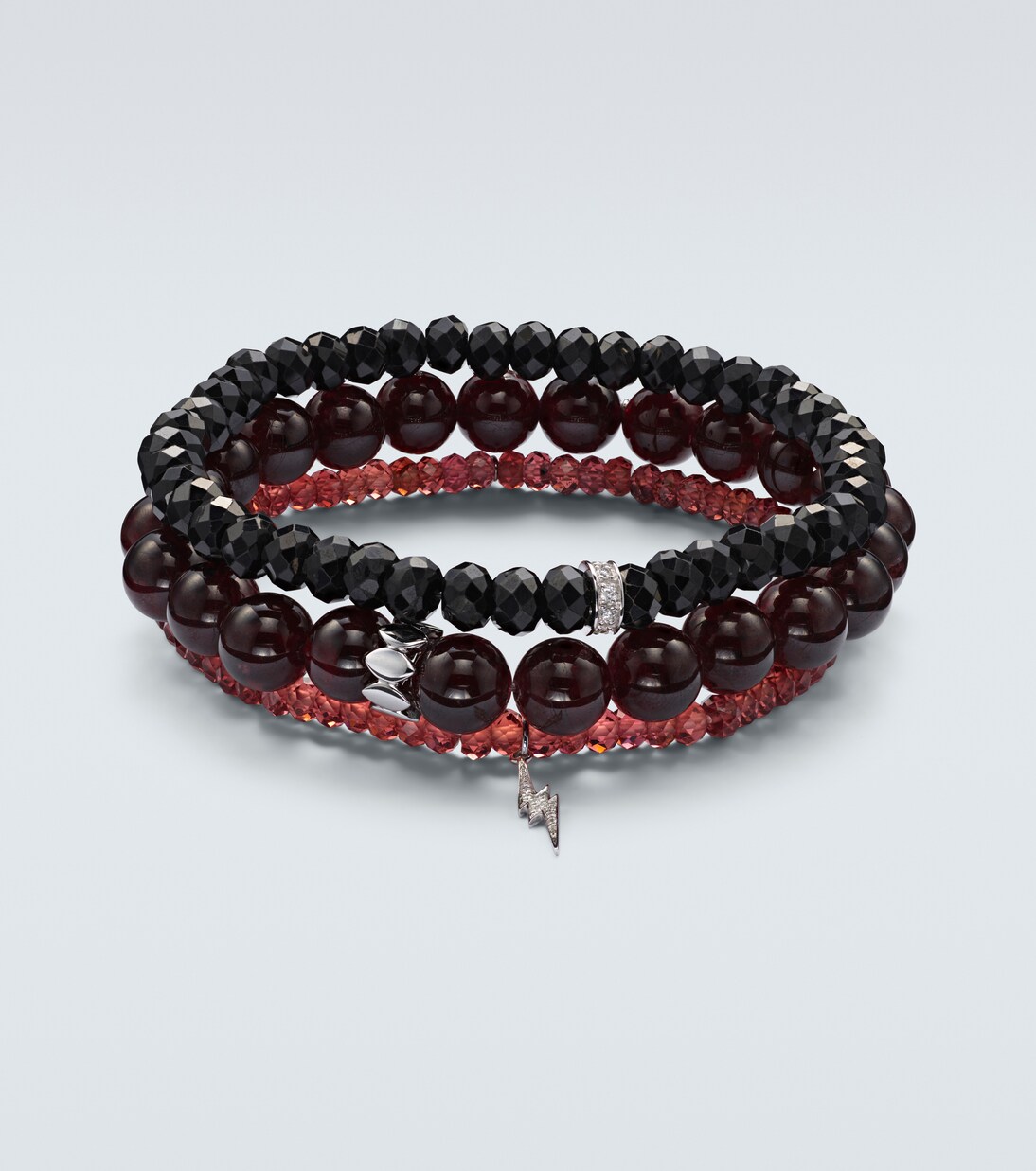 Set aus drei Armbändern aus Spinell und Granat mit 14kt Weißgold (585/1000) und Diamanten | Sydney Evan