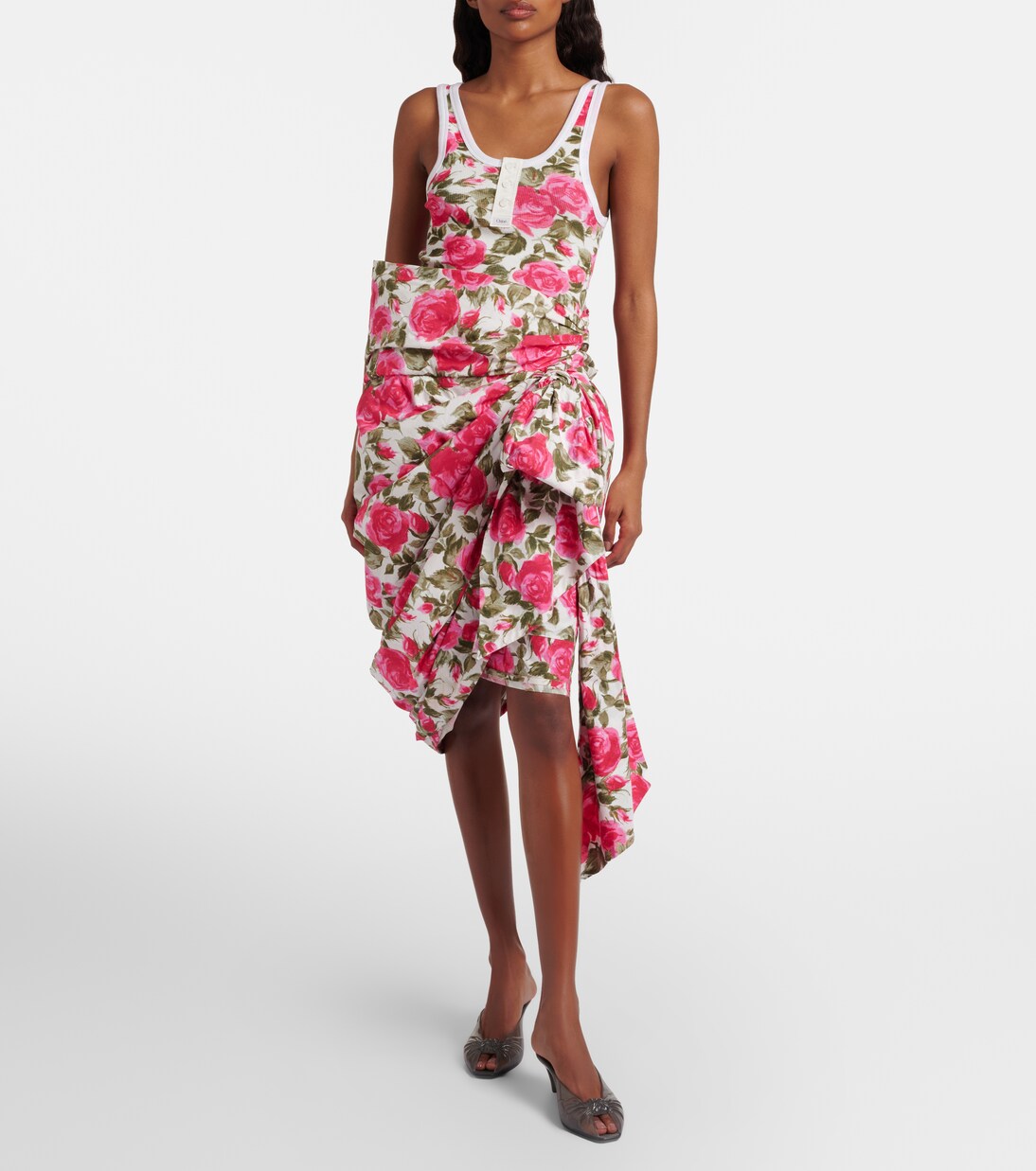 Top in misto cotone a coste con stampa floreale | Chloé