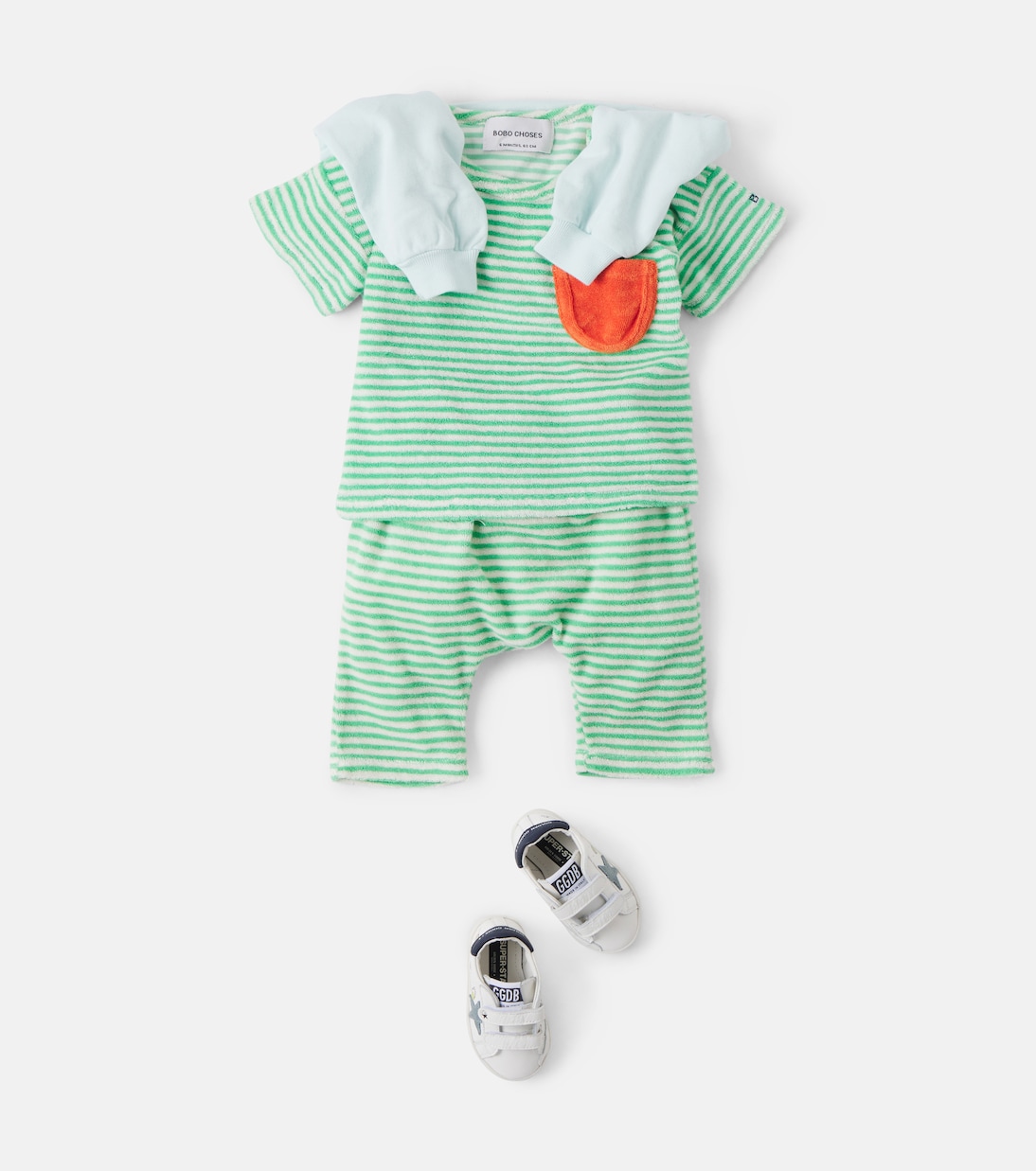 Baby Green Stripes cotton-blend T-shirt and pants set | Bobo Choses