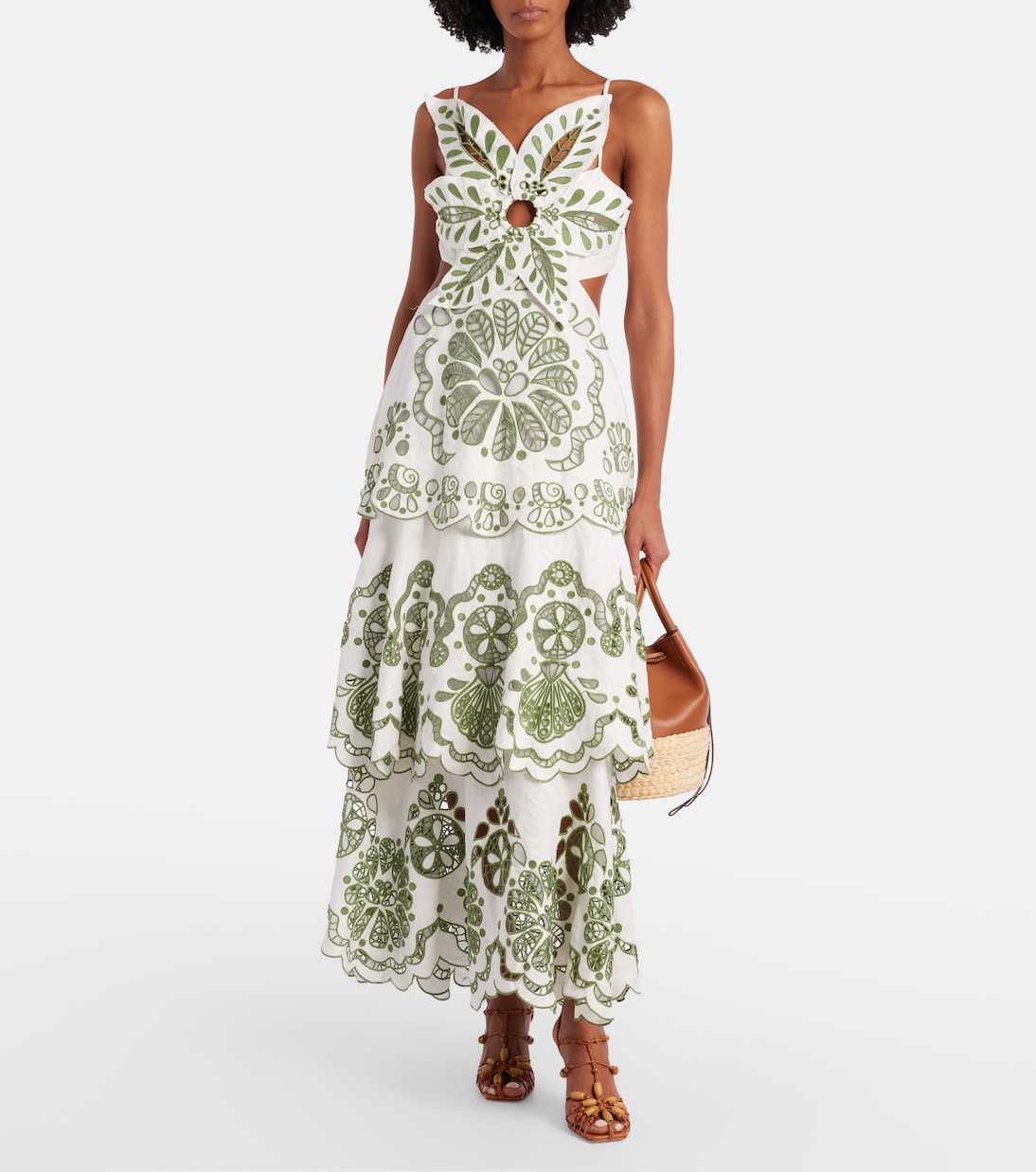 Broderie anglaise tiered linen maxi dress | Farm Rio