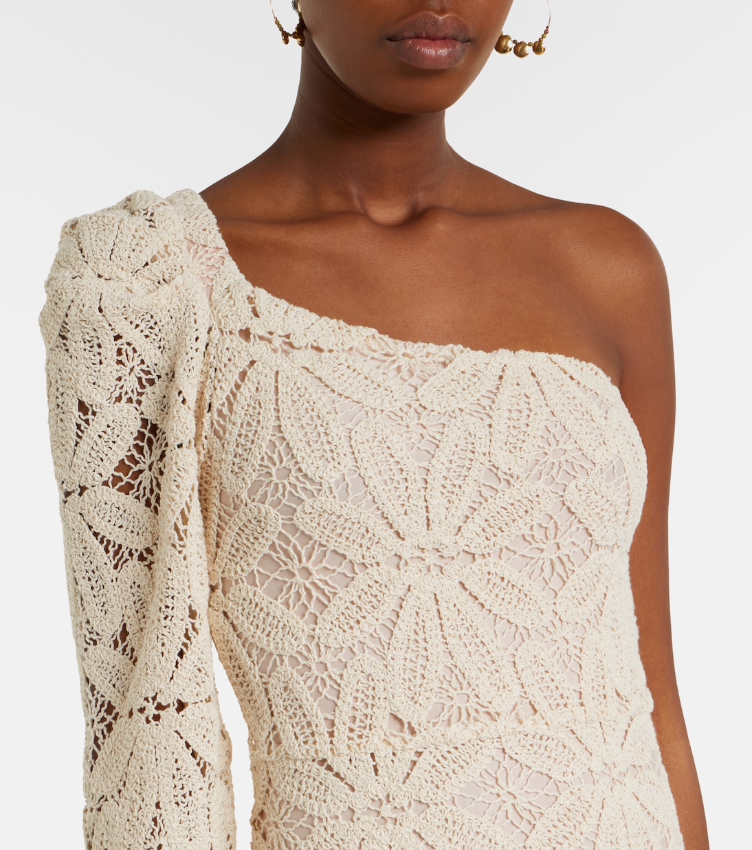 One-shoulder floral crochet cotton midi dress  | Farm Rio