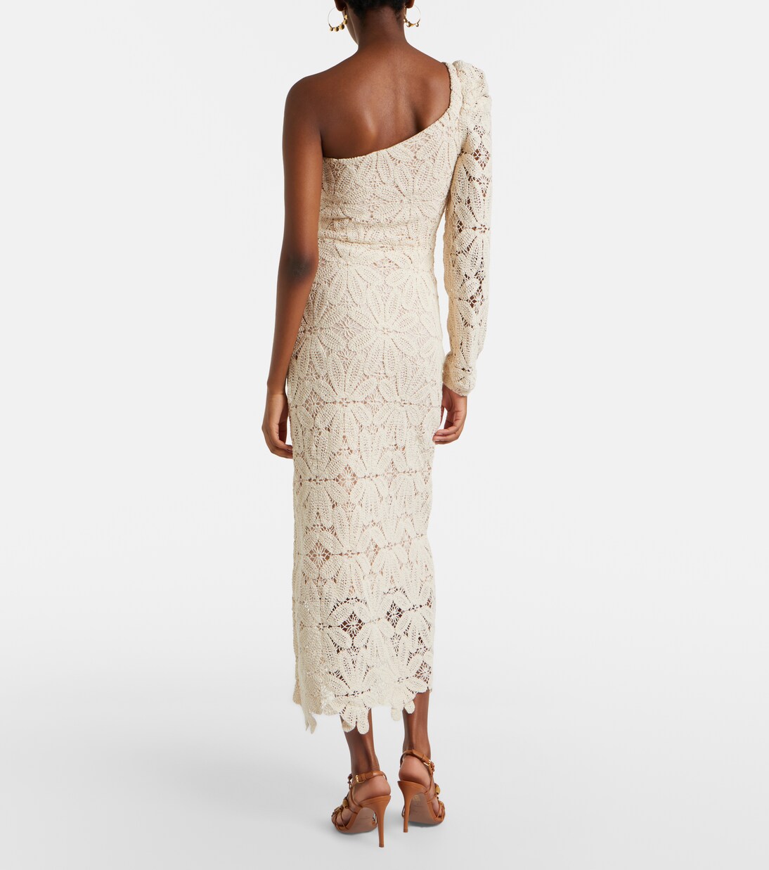 One-shoulder floral crochet cotton midi dress  | Farm Rio