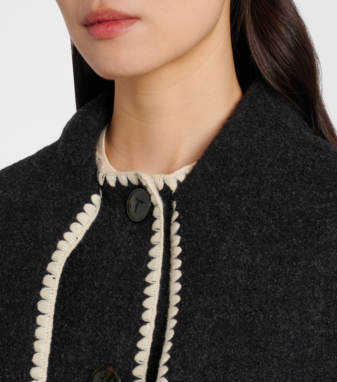 刺绣羊毛混纺带围巾夹克 | Toteme