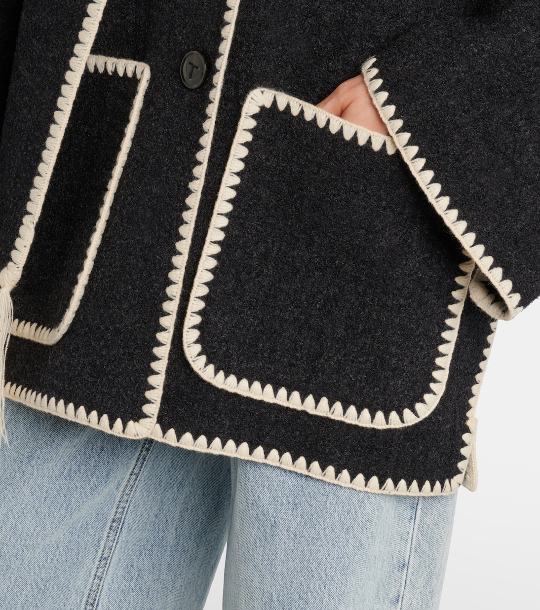 刺绣羊毛混纺带围巾夹克 | Toteme