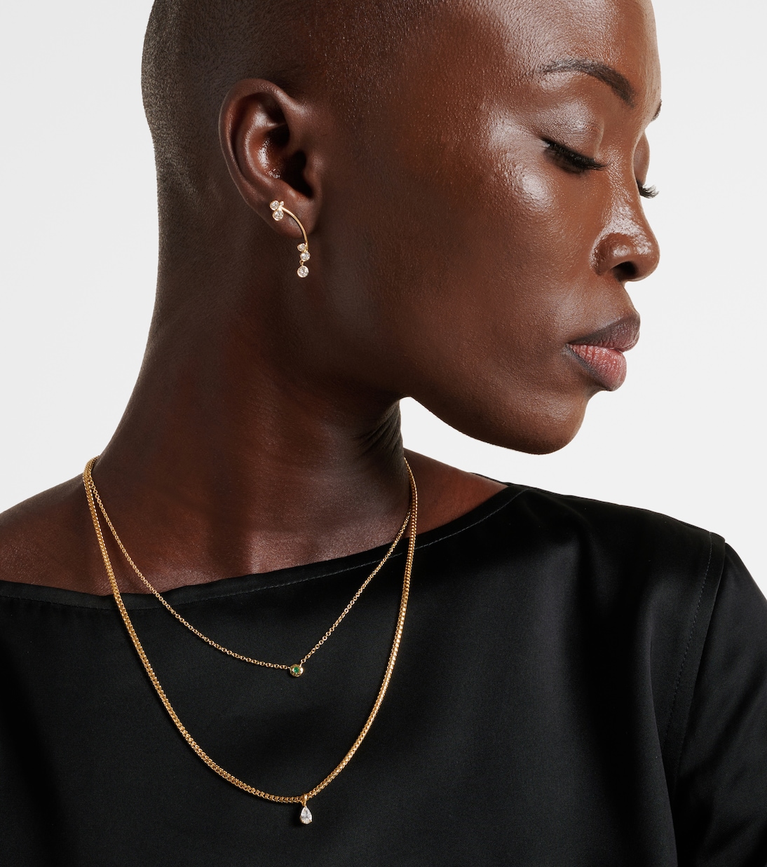 Nesting Gem 18kt gold necklace with emerald | Octavia Elizabeth