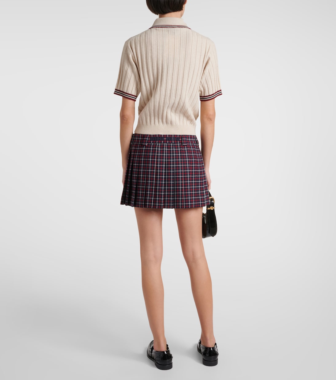 Checked pleated virgin wool miniskirt | Miu Miu