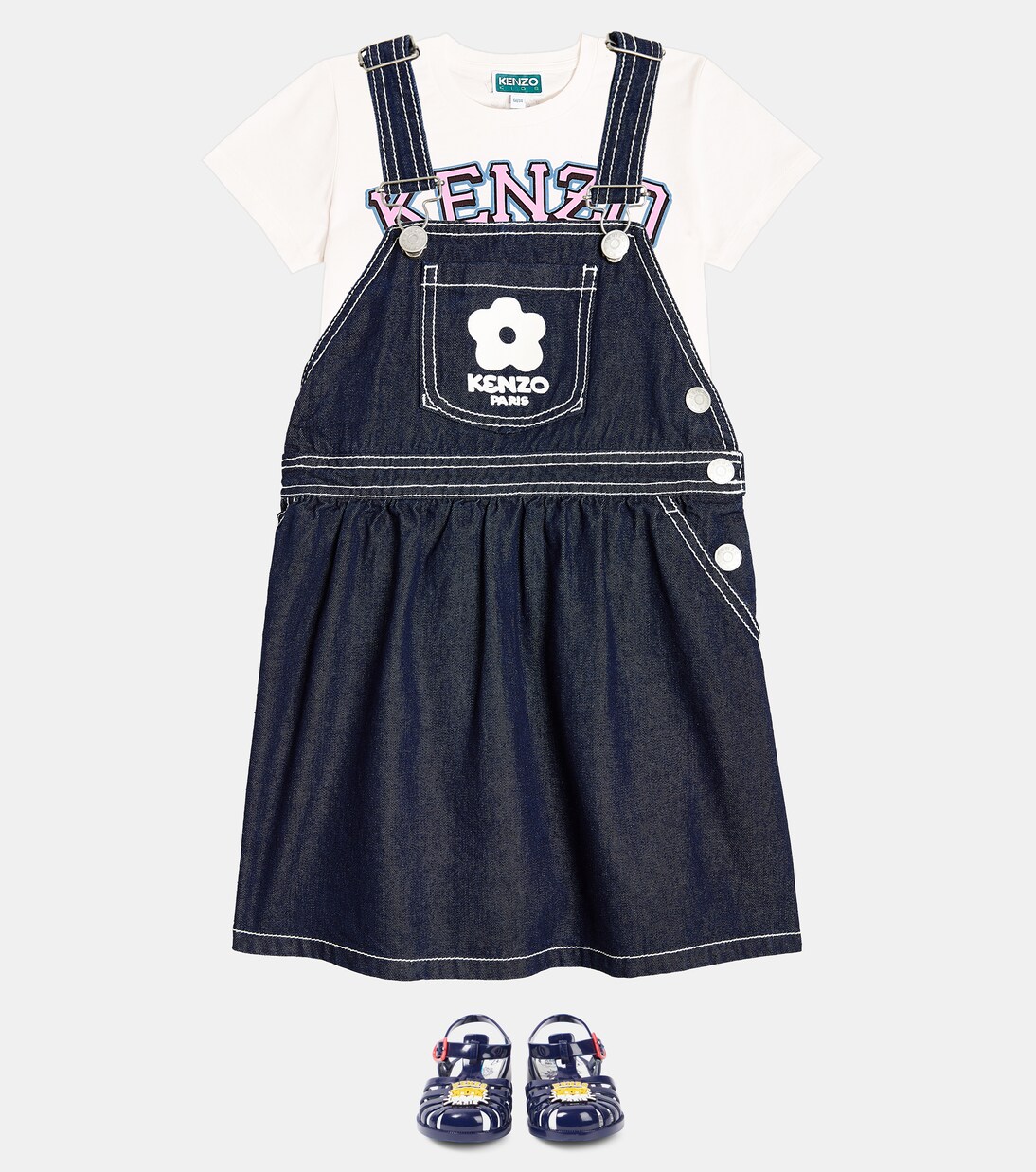 Logo embroidered denim dress | Kenzo Kids