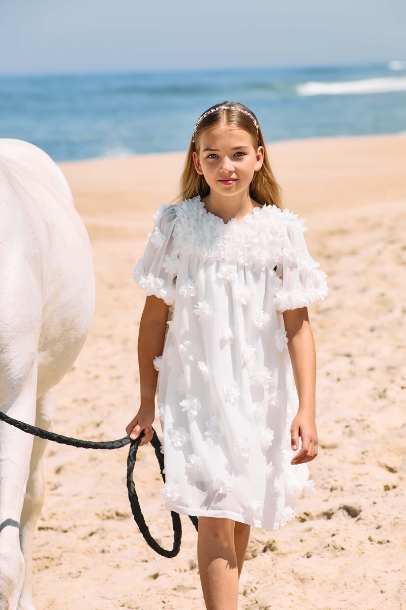 Floral-appliqué chiffon dress | Patachou