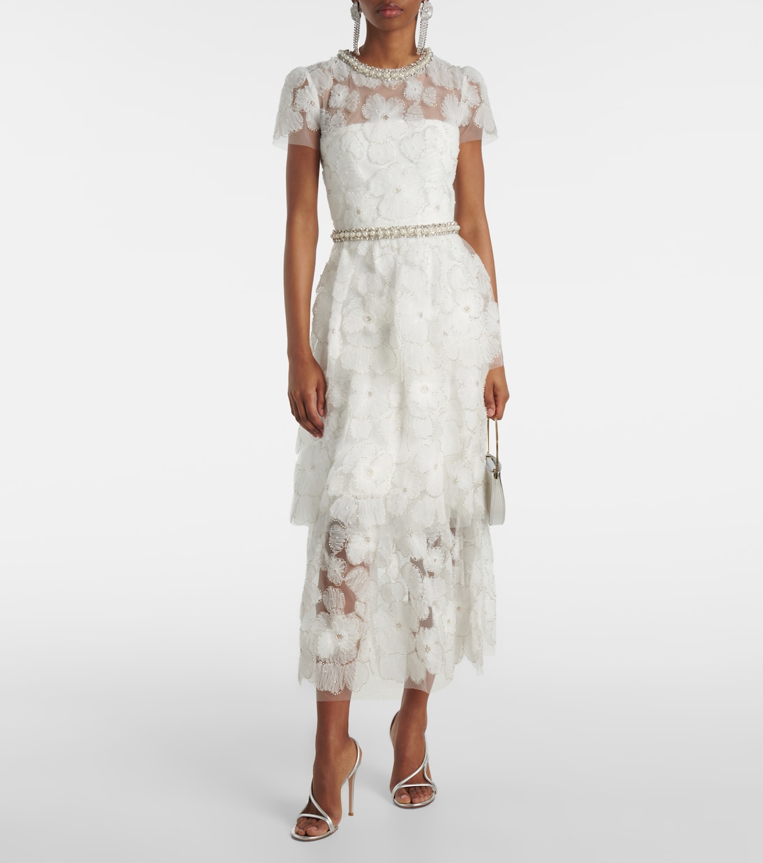 Robe midi de mariée en tulle à perles | Self-Portrait