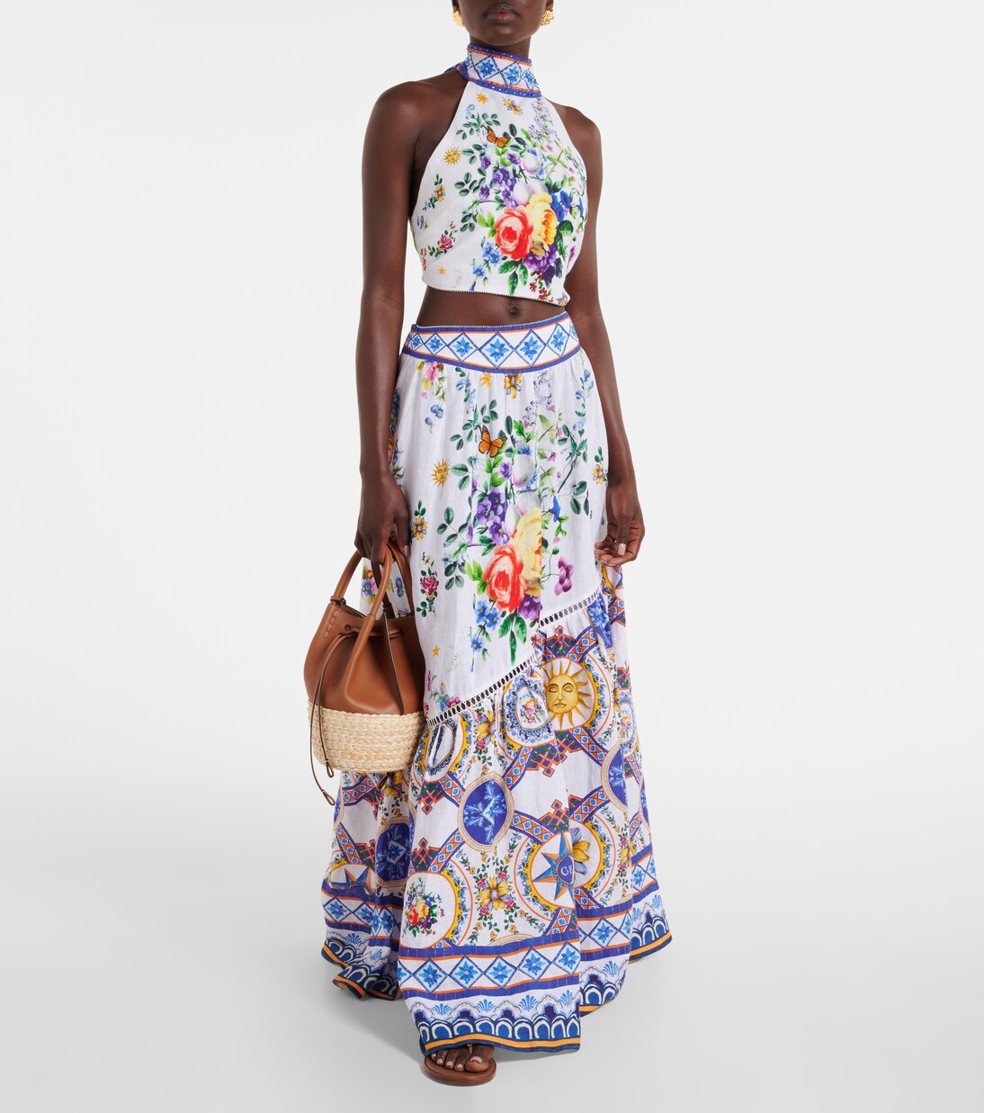 Embellished halterneck linen top | Camilla