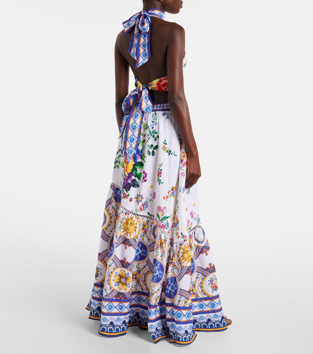 Embellished halterneck linen top | Camilla