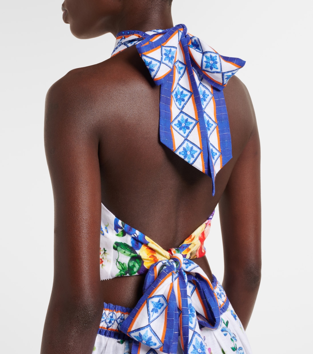 Embellished halterneck linen top | Camilla