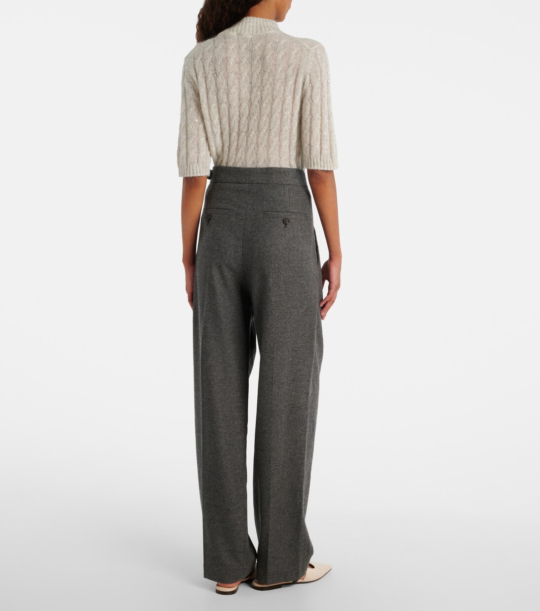 Pleated wool and cashmere wide-leg pants | Brunello Cucinelli