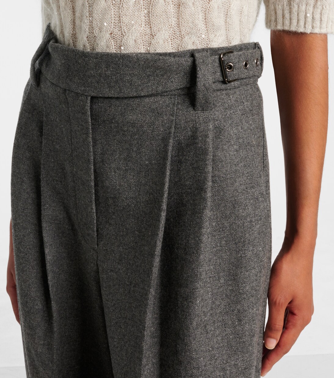 Pleated wool and cashmere wide-leg pants | Brunello Cucinelli