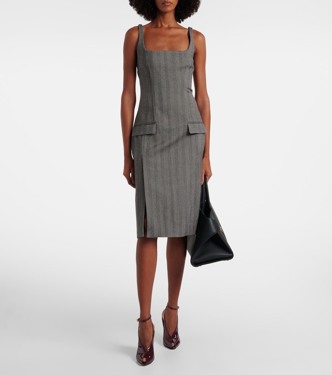 Chevron wool-blend midi dress | Ferragamo
