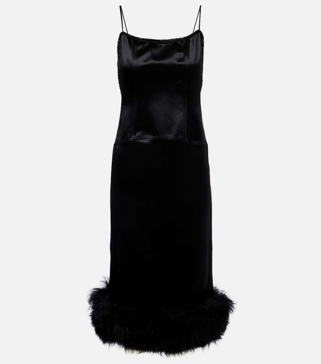 Verziertes Slipdress aus Satin mit Shearling | Jacques Wei