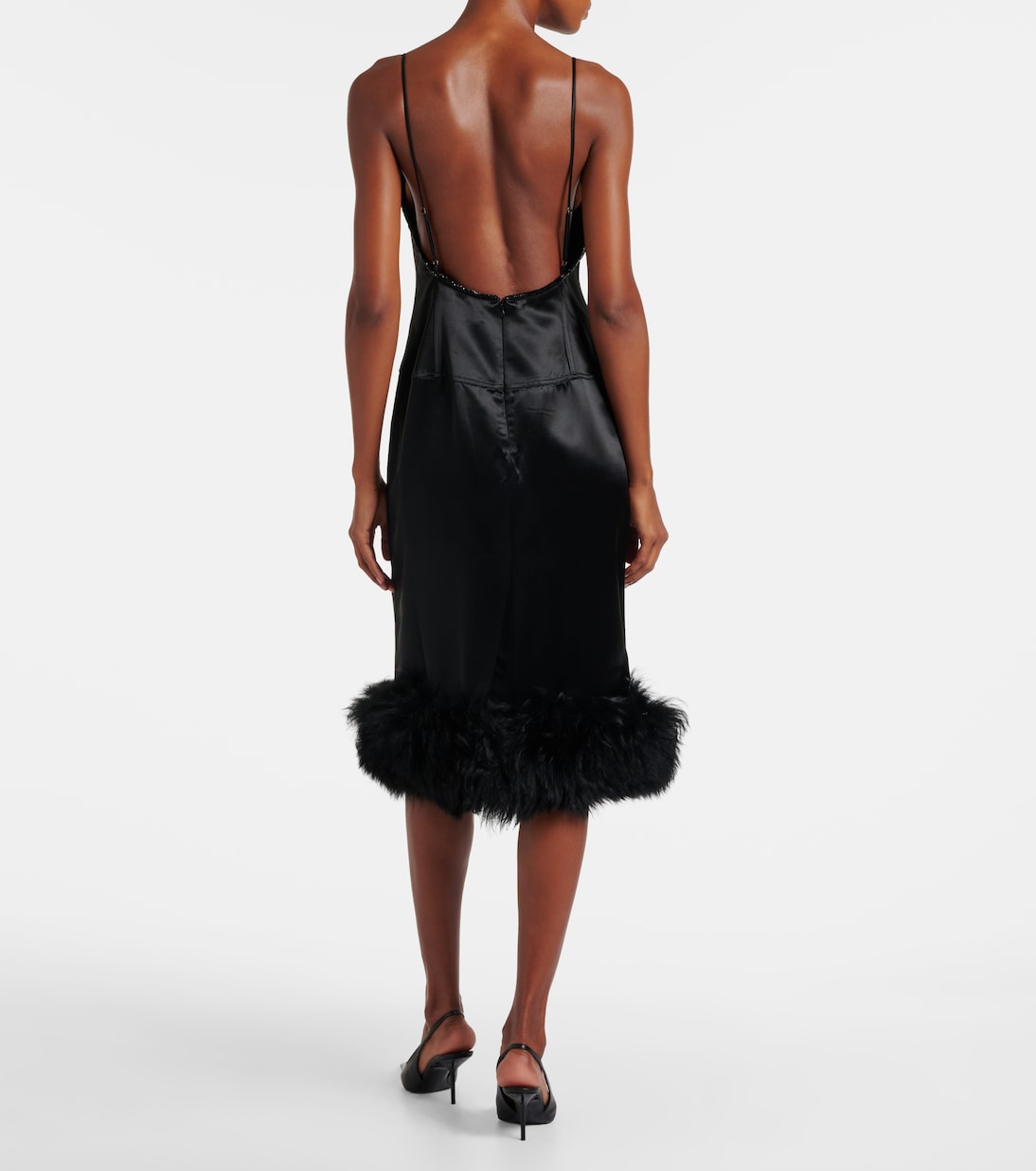 Verziertes Slipdress aus Satin mit Shearling | Jacques Wei