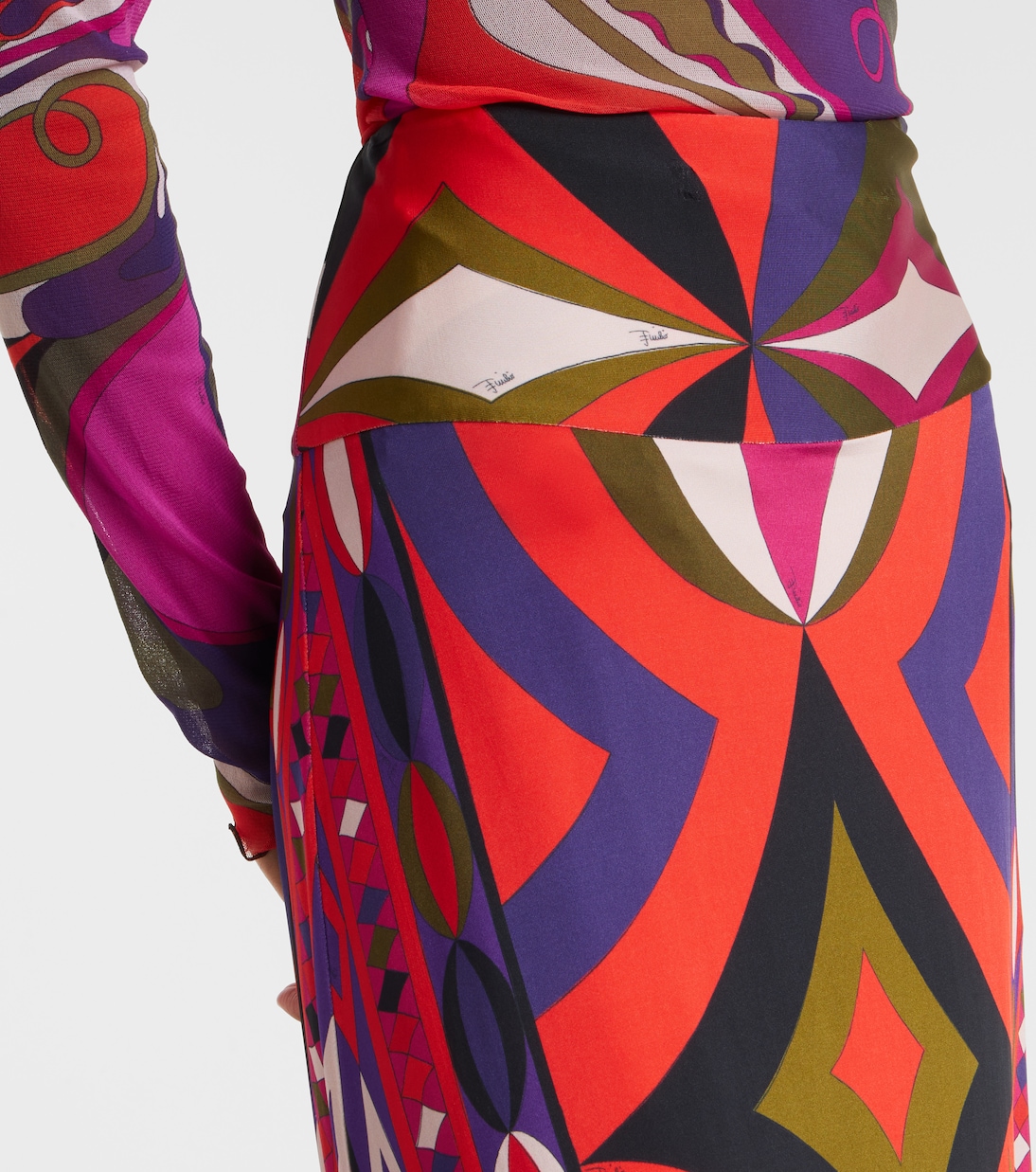 프린트 저지 새틴 맥시 스커트 | Pucci