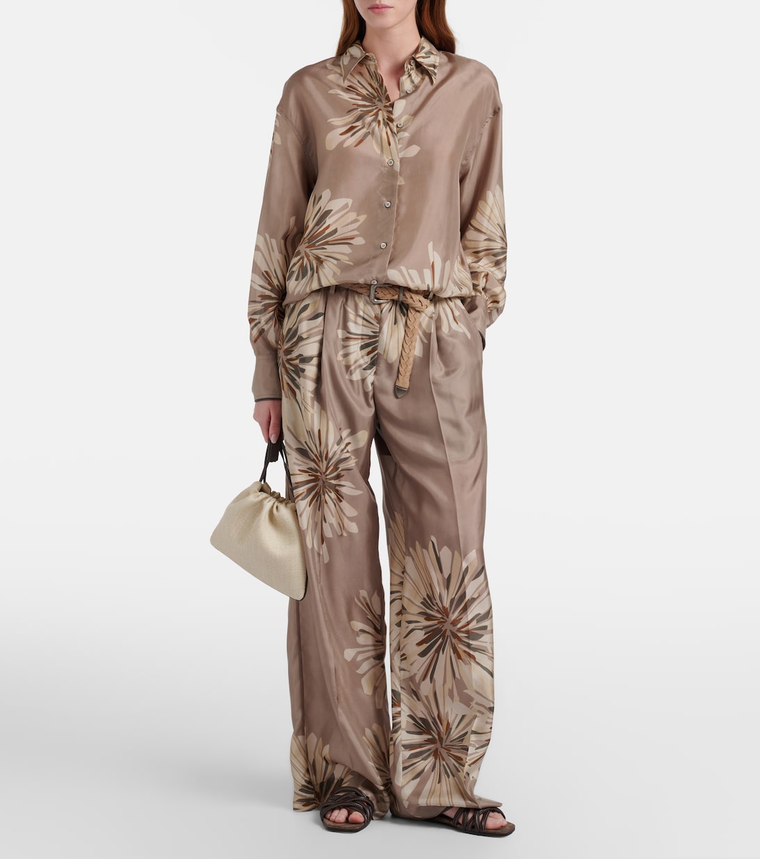 Pantaloni a gamba larga in pongé di seta | Brunello Cucinelli