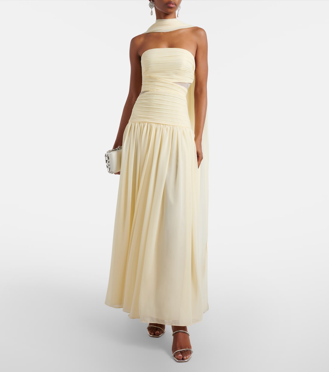 Scarf-detail georgette maxi dress | Self-Portrait