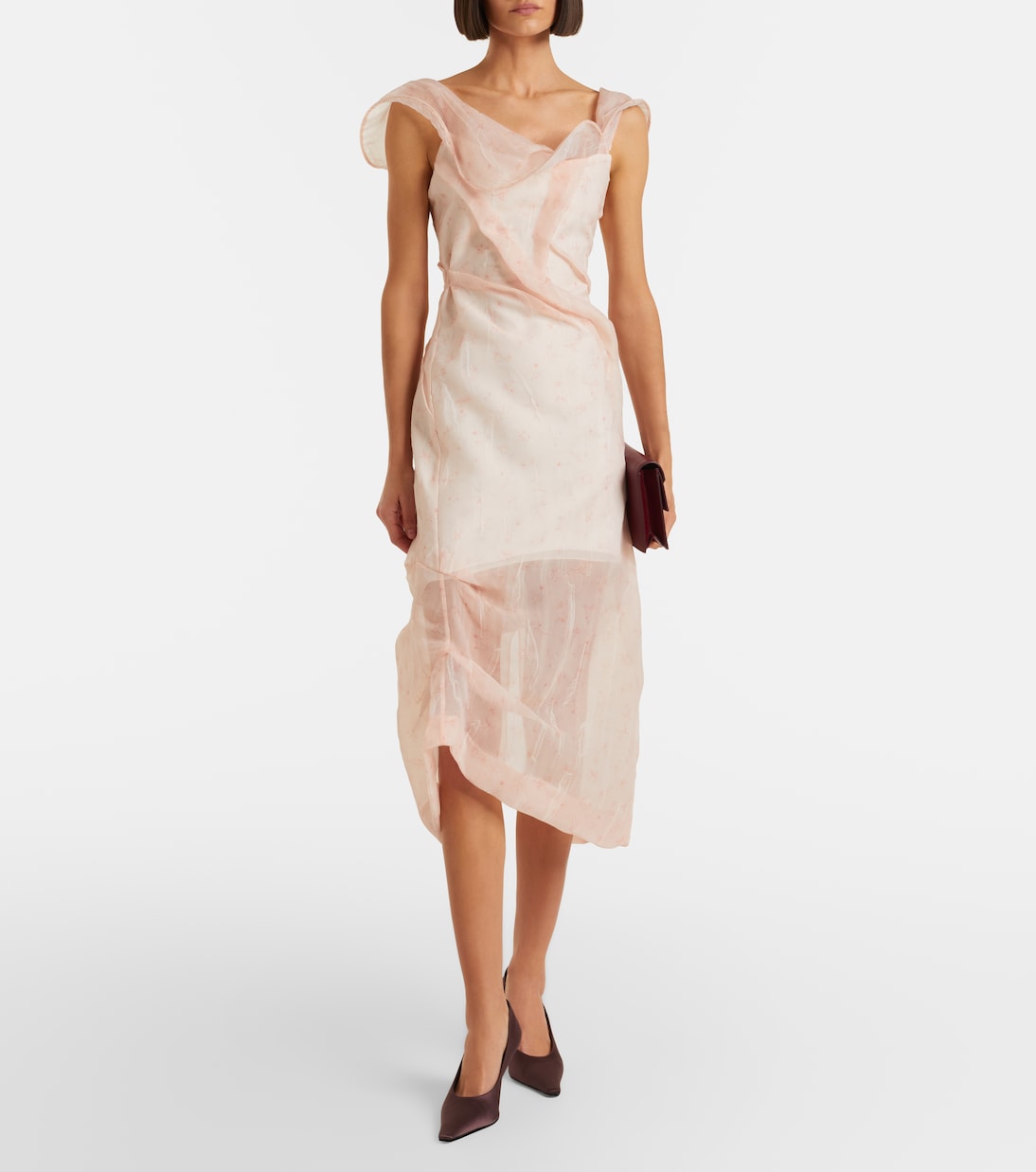 Asymmetric ruched organza midi dress | Victoria Beckham