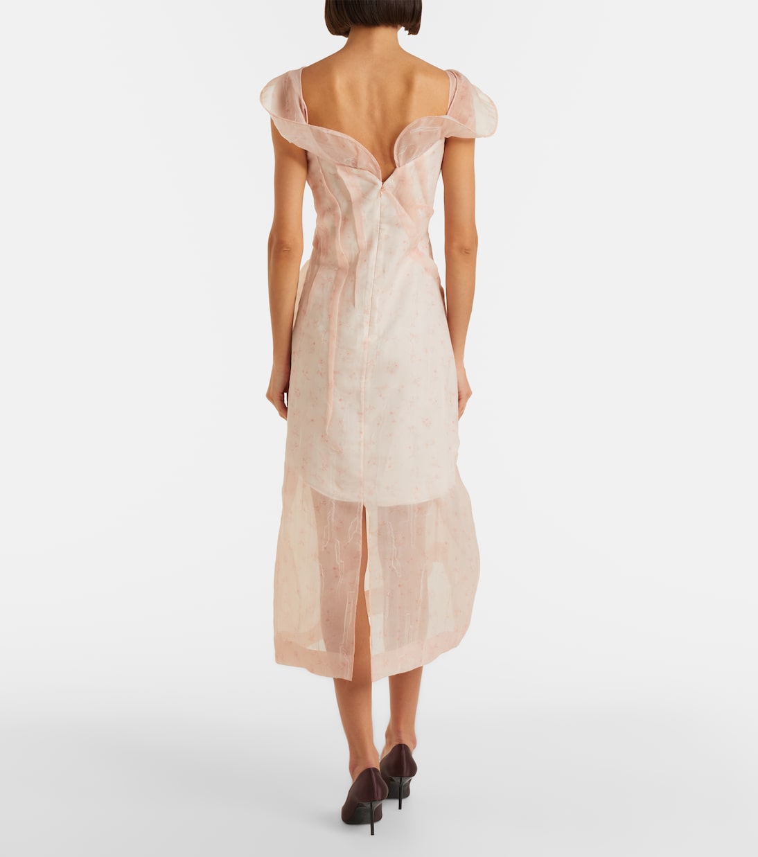 Asymmetric ruched organza midi dress | Victoria Beckham