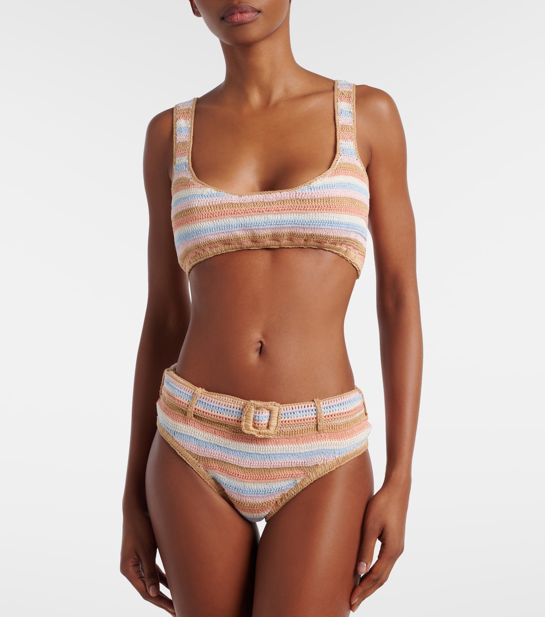 Crochet striped cotton bikini bottoms | Anna Kosturova