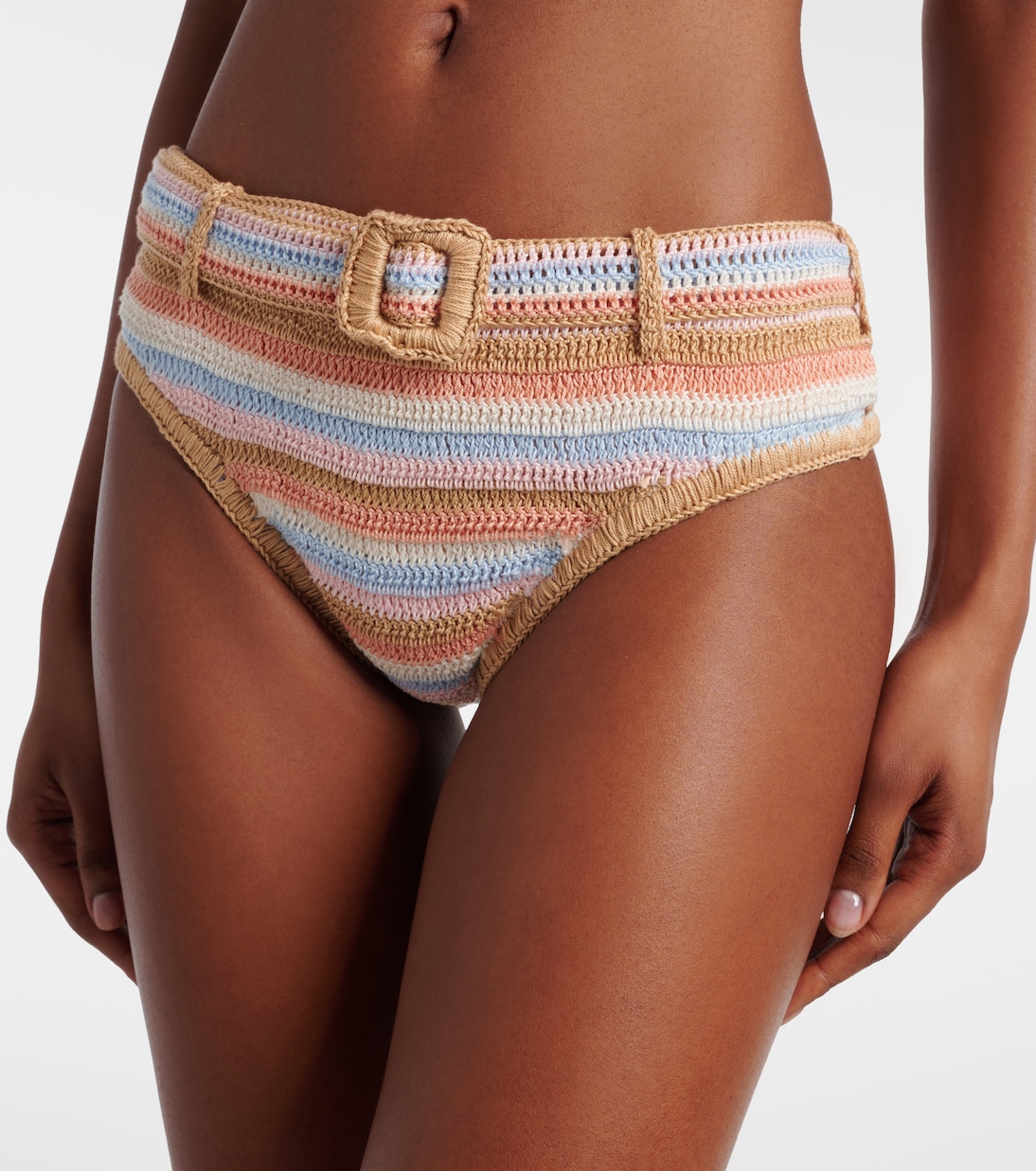 Crochet striped cotton bikini bottoms | Anna Kosturova