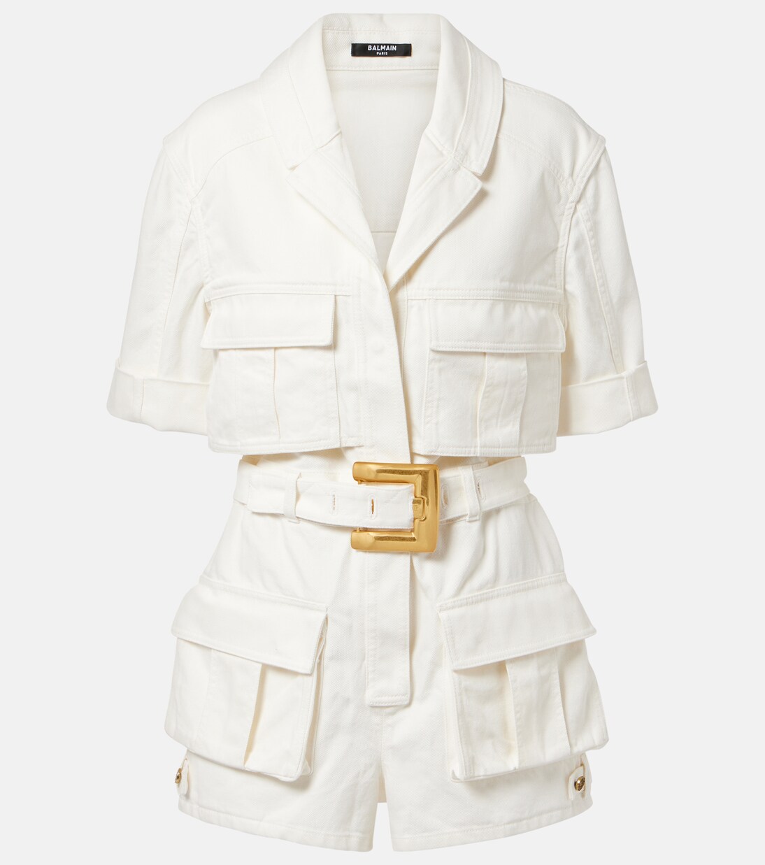 Combishort en denim à ceinture | Balmain