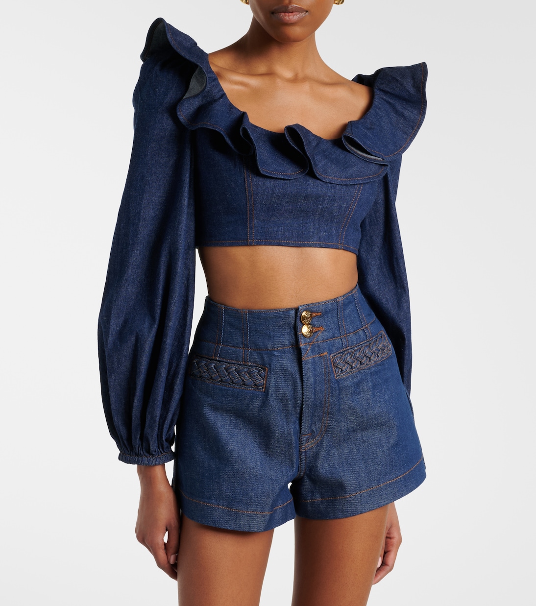 Aster ruffled denim crop top | Zimmermann