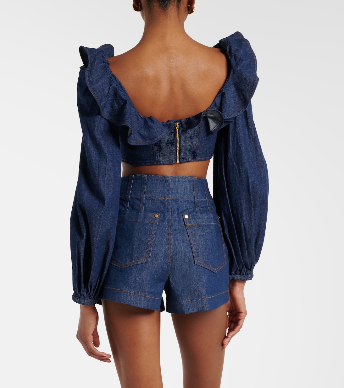 Aster ruffled denim crop top | Zimmermann