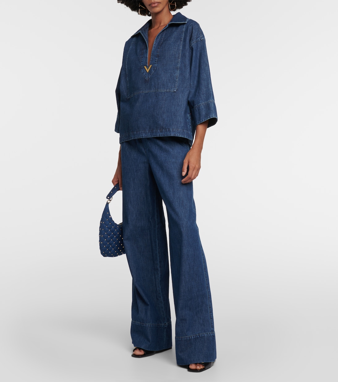 High-Rise Wide-Leg Jeans aus Chambray | Valentino
